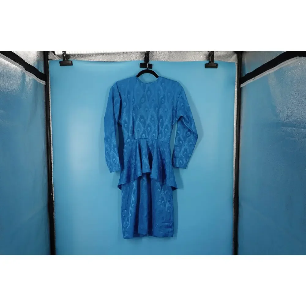 Vintage Blue Long sleeve Peplum Dress